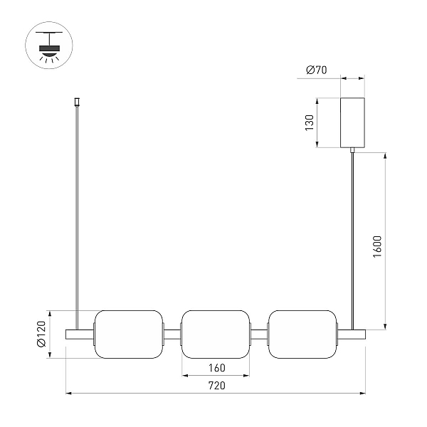 Подвесной светильник Arlight SP-CARAMELA-HANG-L720-12W Warm2700 (BK, 360 deg, 230V) (IP20, Натуральный шелк) 056885