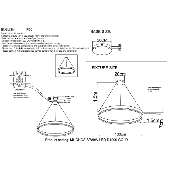 Подвесная люстра Crystal Lux MUCHOS SP88W LED D1000 GOLD