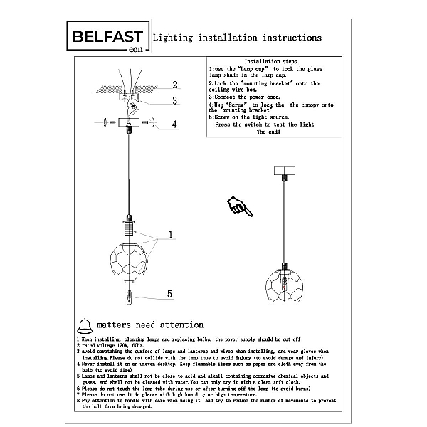 Подвесной светильник Belfast Clifton D3315-1 GL CL