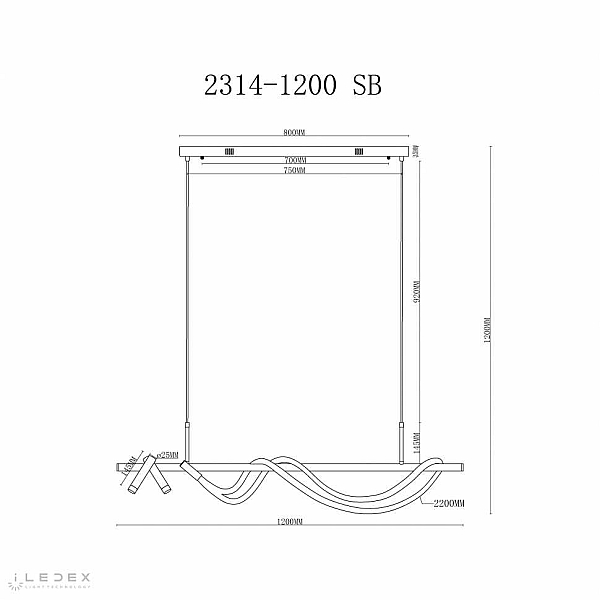 Подвесной светильник iLedex Cross 2314-1200 SB