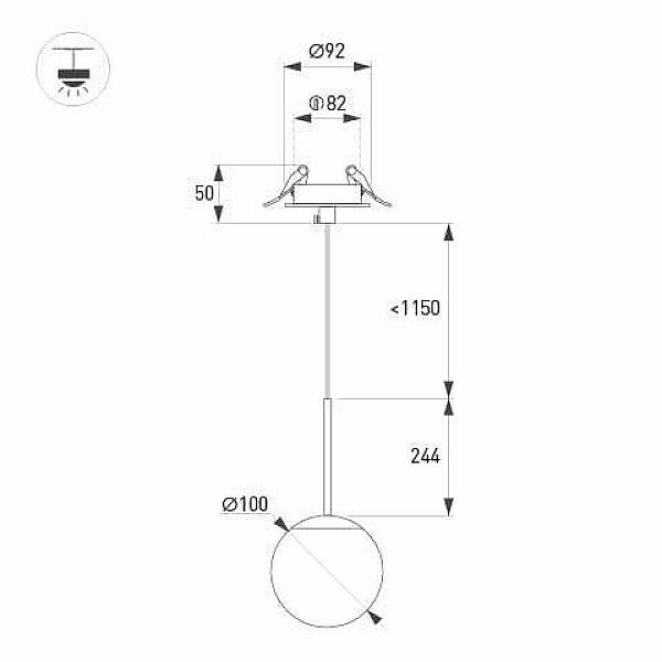Подвесной светильник Arlight SP-BEADS-HANG-BUILT-T-R100-8W Warm3000 (BK-GD, 180 deg, 230V) 056420