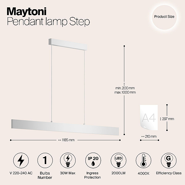 Подвесной светодиодный светильник Maytoni Step P010PL-L30W4K
