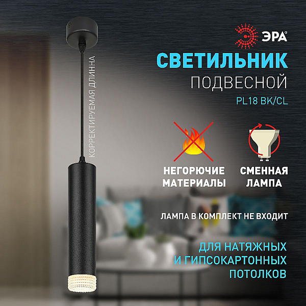 Подвесной светильник ЭРА PL18 BK/CL Б0058483
