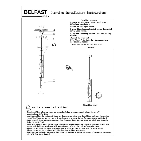 Подвесной светильник Belfast Howard D3312-1 GL CL