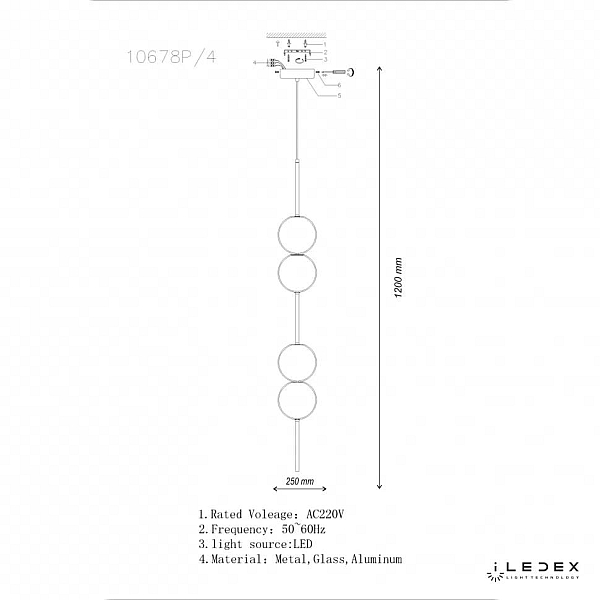 Подвесной светодиодный светильник iLedex Omega 10678P/4-20W-3000K BK-WH
