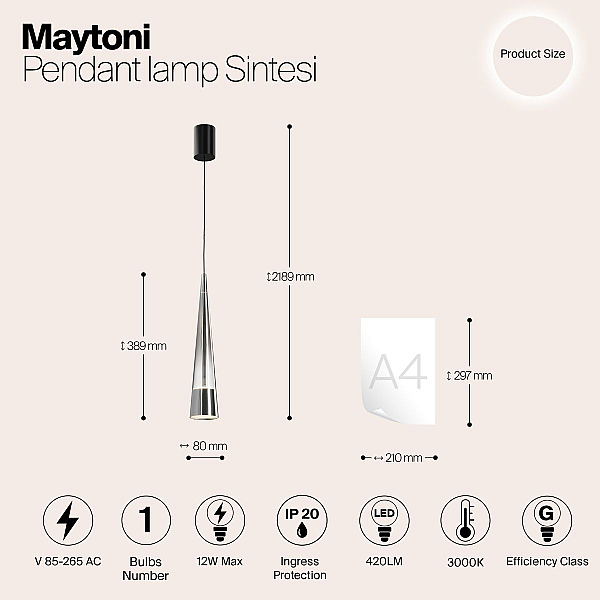 Подвесной светодиодный светильник Maytoni Sintesi P090PL-L12CH3K