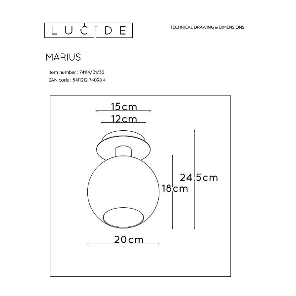 Потолочный светильник Lucide Marius 74114/01/30