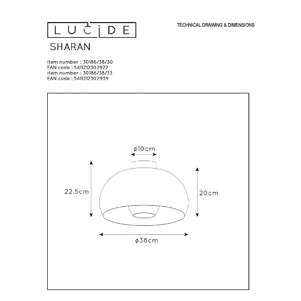 Потолочный светильник Lucide Sharan 30186/38/30