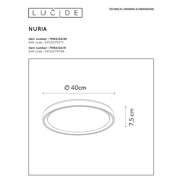 Потолочный светодиодный светильник Lucide Nuria 79182/24/31