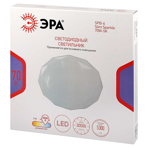 Светильник потолочный светодиодный ЭРА Классик без ДУ SPB-6 WH 70W-5K Slim Sparkle Б0069791