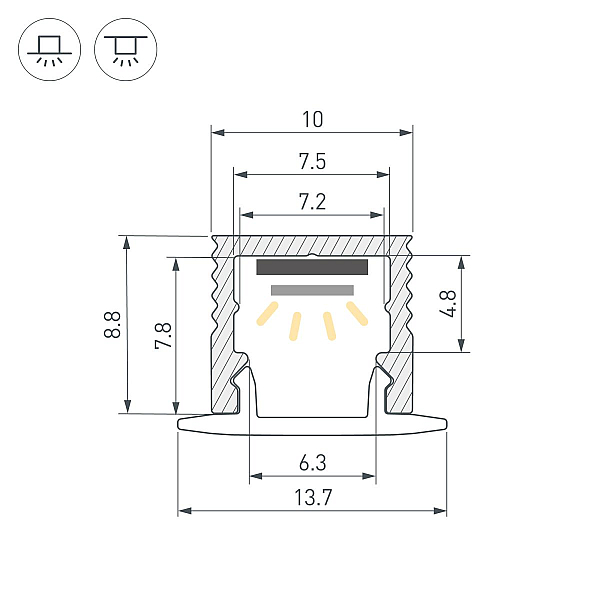 Профиль Arlight SL-MINI-10-3000 ANOD (Алюминий) 064305