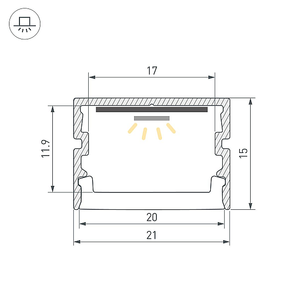 Профиль Arlight FANTOM-BENT-W21-SIDE-2000 ANOD (Алюминий) 064492