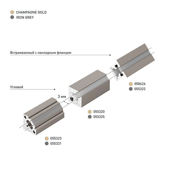 Профиль с экраном Arlight SL-KANT-H10-ROTATE-2000 CHAMPAGNE GOLD (Алюминий+пластик) 055323