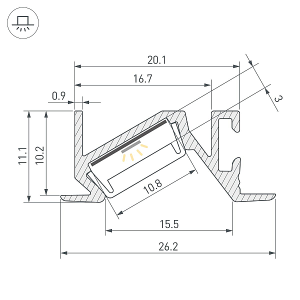 Профиль Arlight PDS-BEVEL-F-2000 ANOD (Алюминий) 063456