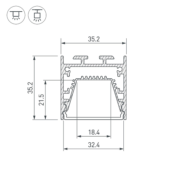 Профиль Arlight LINE-3535-TRAY-3000 ANOD (Алюминий) 062189