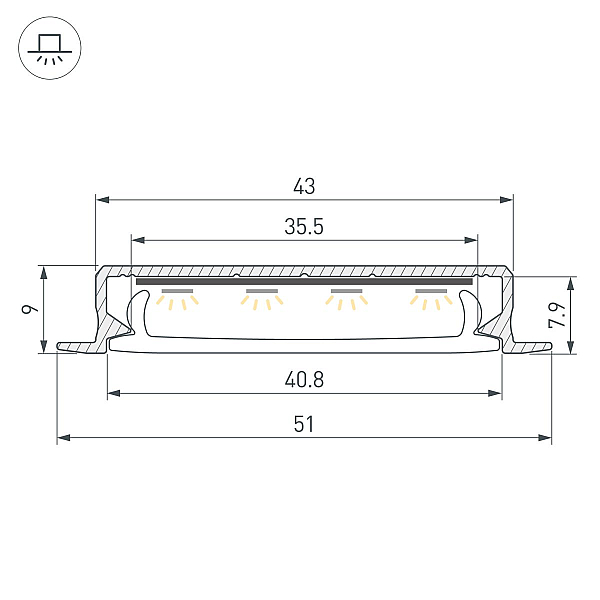 Профиль Arlight SL-LINIA40-F-H9-2000 ANOD (Алюминий) 063906