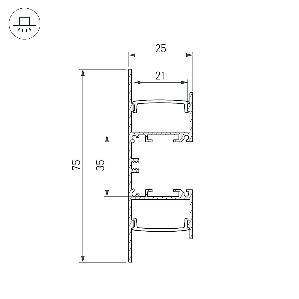 Алюминиевый профиль Arlight WALL-2575-DUAL-2000 ANOD 052513