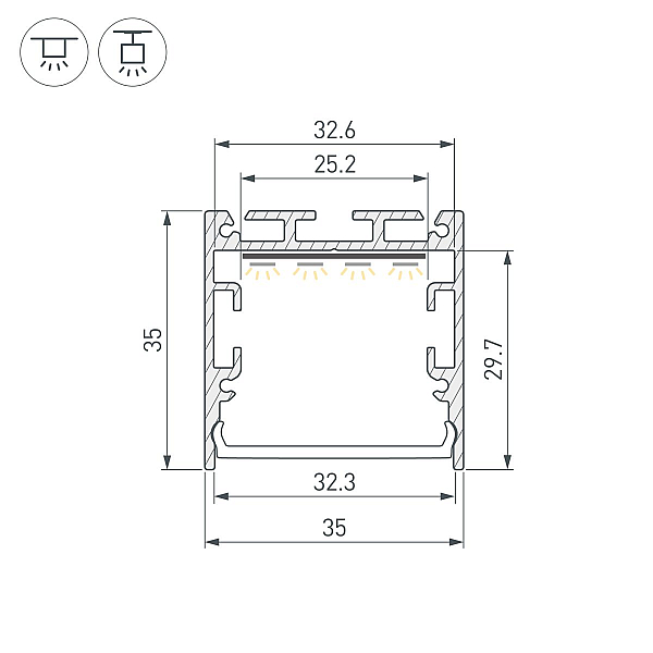 Профиль Arlight SL-LINE-3535-3000 ANOD с рефлектором (Алюминий) 064462
