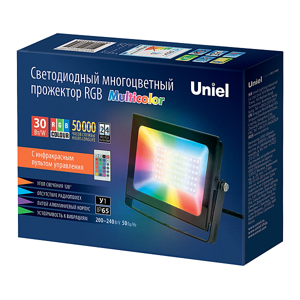 Прожектор светодиодный Uniel 30W ULF-F60-30W/RGB IP65 200-240В Black UL-00007122