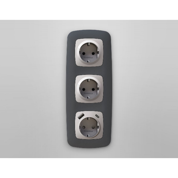 Лицевая панель для розетки с/з со шторками 2USB A+C Ambrella Volt Omega OP4100 Лицевая панель для розетки с/з со шторками 2USB A+C Ambrella Volt Omega OP4100