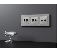 Лицевая панель Alfa (Серебро глянец) для TV двойной розетки Quant Ambrella Volt AP4133