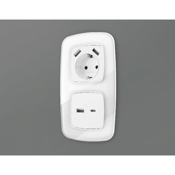 Лицевая панель для розетки 2USB тип A+C Ambrella Volt Omega OP1110 Лицевая панель для розетки 2USB тип A+C Ambrella Volt Omega OP1110