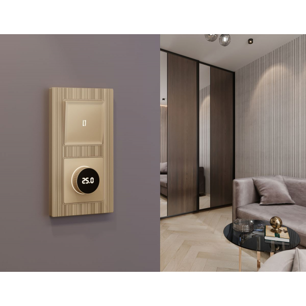 Лицевая панель Alfa (Шампань) для терморегулятора теплого пола с цифровым дисплеем Quant Ambrella Volt AP6058