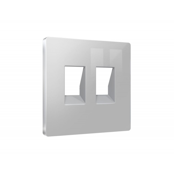 Лицевая панель Alfa (Серебро глянец) для компьютерной/телефонной двойной розетки RJ-45/RJ-11 Quant Ambrella Volt AP4121