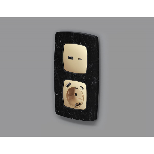 Лицевая панель для розетки с/з со шторками 2USB A+C Ambrella Volt Omega OP6100 Лицевая панель для розетки с/з со шторками 2USB A+C Ambrella Volt Omega OP6100