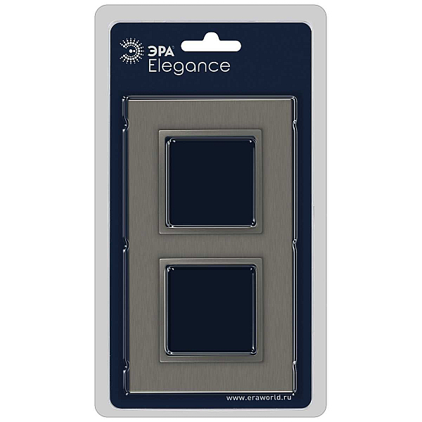 Рамка для розеток и выключателей ЭРА Elegance 14-5202-16 на 2 поста, металл, титан Б0065843