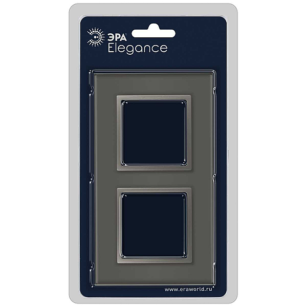 Рамка для розеток и выключателей ЭРА Elegance 14-5102-16 на 2 поста, стекло, титан Б0065835