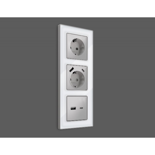 Лицевая панель для розетки с/з со шторками 2USB A+C Ambrella Volt Alfa AP4100