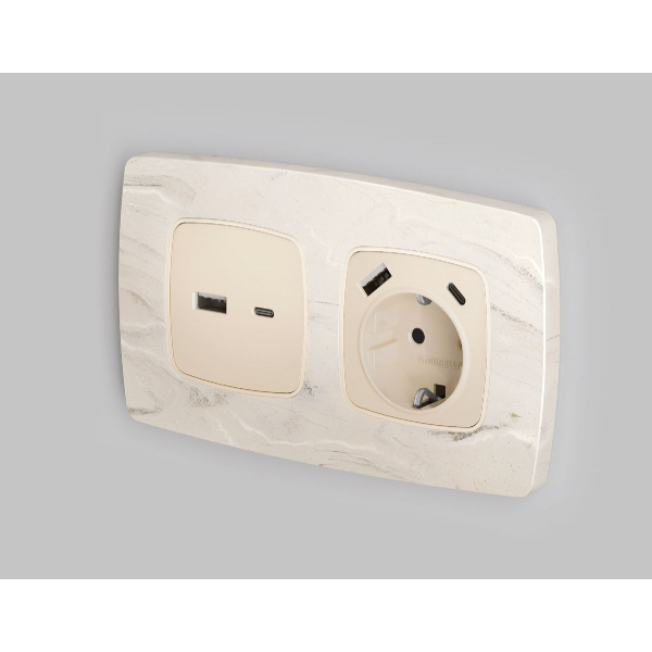 Лицевая панель для розетки с/з со шторками 2USB A+C Ambrella Volt Omega OP3300 Лицевая панель для розетки с/з со шторками 2USB A+C Ambrella Volt Omega OP3300
