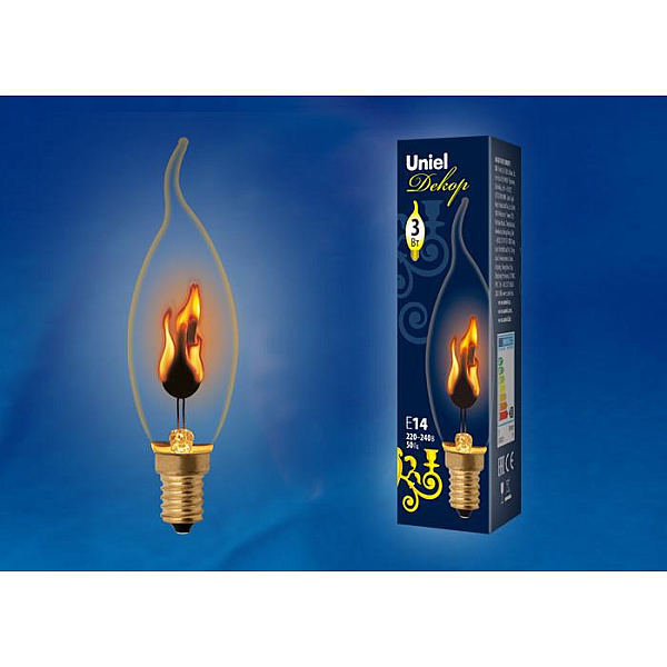 Лампа декоративная (UL-00002981) Uniel E14 3W золотистая IL-N-C35-3/RED-FLAME/E14/CL