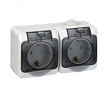 Розетка 2-я с/з со шторками c крышкой IP44 Systeme Electric Этюд наруж Серая PA16-244C