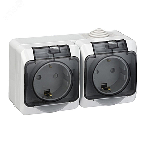 Розетка 2-я с/з со шторками c крышкой IP44 Systeme Electric Этюд наруж Серая PA16-244C