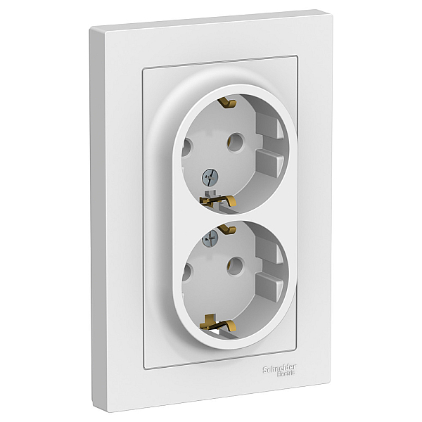 Розетка двойная 2К+З Systeme Electric AtlasDesign 16A 250V белая ATN000124