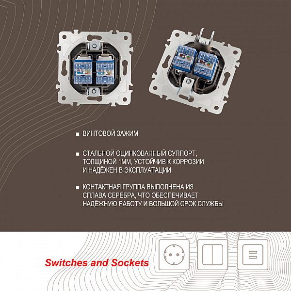 Розетка двойная RJ45 Arte Milano 203.45-2.shampan