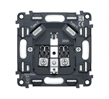 Механизм электрической розетки 2USB С+C 20W (быстрая зарядка) с/з на винтовых зажимах 16A-250V QUANT Ambrella Volt VM165