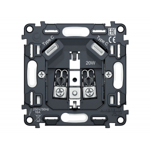 Механизм электрической розетки 2USB С+C 20W (быстрая зарядка) с/з на винтовых зажимах 16A-250V QUANT Ambrella Volt VM165