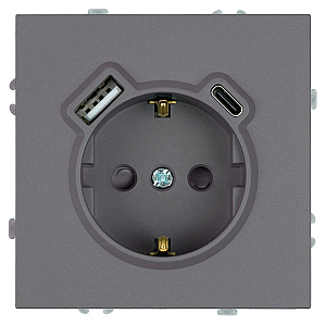 Розетка 1-местная з/ш с/з 16А + USB + Type C (механизм) Stekker Эмили 250В 20W платиново-серый soft-touch RST16-5119-10 50219
