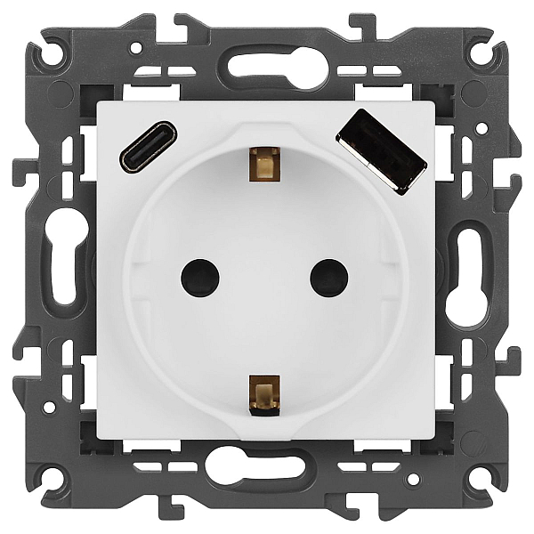 Розетка ЭРА Elegance 14-4108-01М 2P+E 16A-250В со шторками с USB type-A+C 5В-3А белый матовый Б0067710