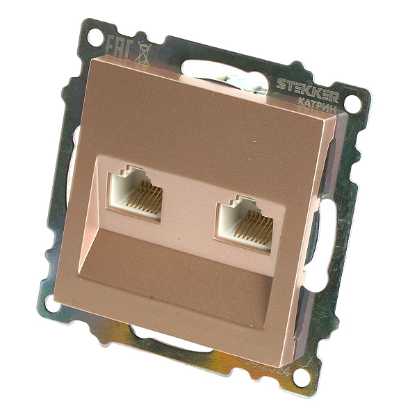 Розетка компьютерная 2-местная RJ-45 (механизм) Stekker GLS00-7109-02 Катрин, шампань 50004