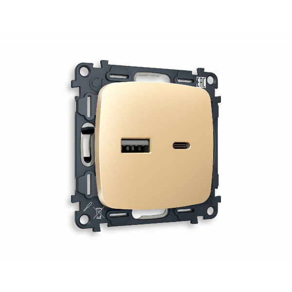 Комплект механизма розетки 2USB A+C 20W (быстрая зарядка) Ambrella Volt Omega MO611010 Комплект механизма розетки 2USB A+C 20W (быстрая зарядка) Ambrella Volt Omega MO611010