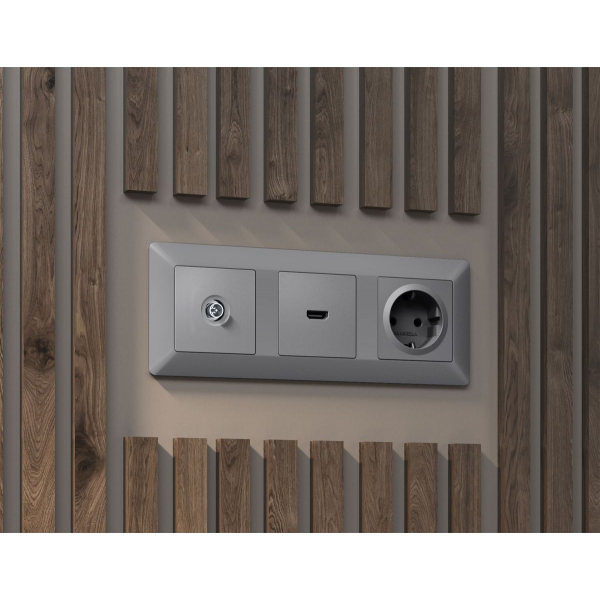 Комплект механизма TV розетки оконечной экранированной 5-1000MHz 3dB Alfa Сталь матовый Quant Ambrella Volt MA513005 (AP5130, VM199)