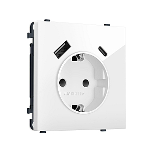 Комплект механизма электрической розетки SIGMA Белый глянец 2USB A+C 20W Ambrella Volt MS110010 (SP1100, PR160)