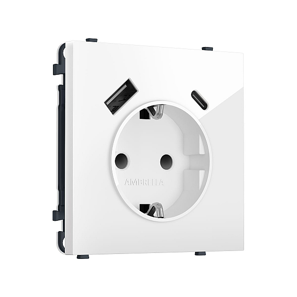 Комплект механизма электрической розетки SIGMA Белый глянец 2USB A+C 20W Ambrella Volt MS110010 (SP1100, PR160)