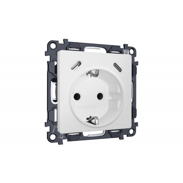 Комплект механизма электрической розетки 2USB С+C 20W с/з на винтовых зажимах 16A-250V Alfa Белый матовый Quant Ambrella Volt MA130510 (AP1305, VM165)
