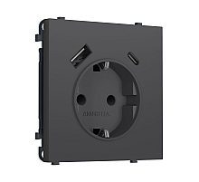 Комплект механизма электрической розетки SIGMA Графит Мягкое касание 2USB A+C 20W Ambrella Volt MS910010 (SP9100, PR160)