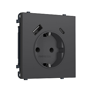 Комплект механизма электрической розетки SIGMA Графит Мягкое касание 2USB A+C 20W Ambrella Volt MS910010 (SP9100, PR160)